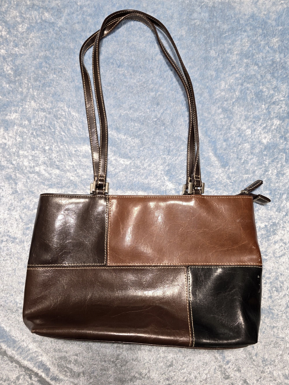 Brown Patchwork Faux Leather Shoulder Bag
